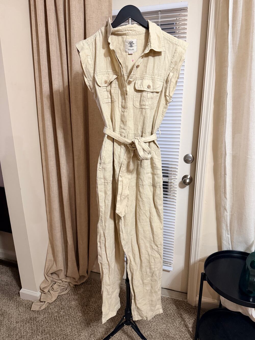 Rip Curl 100% Linen beige sleeveless jumpsuit nwt S